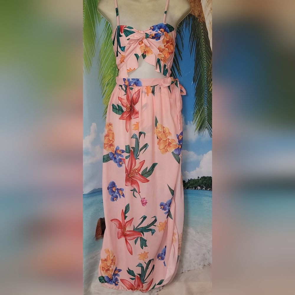 NWOT Shein 3 pc hi waist/leg with sarong adjustable straps tie front sexy Size M